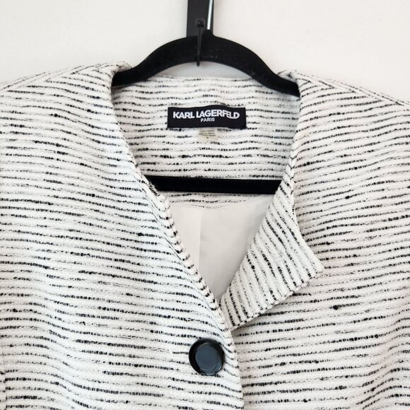 Karl Lagerfeld Paris White Tweed Blazer Jacket Career Preppy Academia Women's 8 - Picture 5 of 9